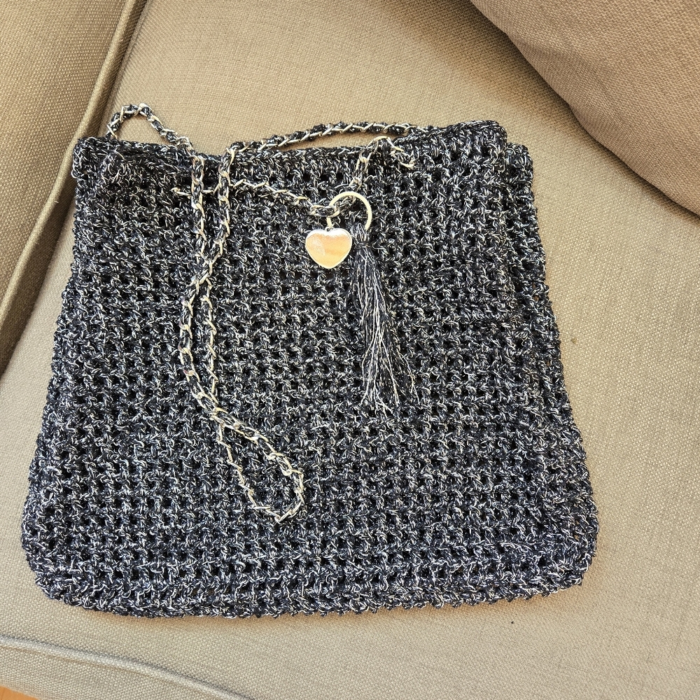 Handmade Crocheted Purse With SPARKLE – Black & Silver ✨